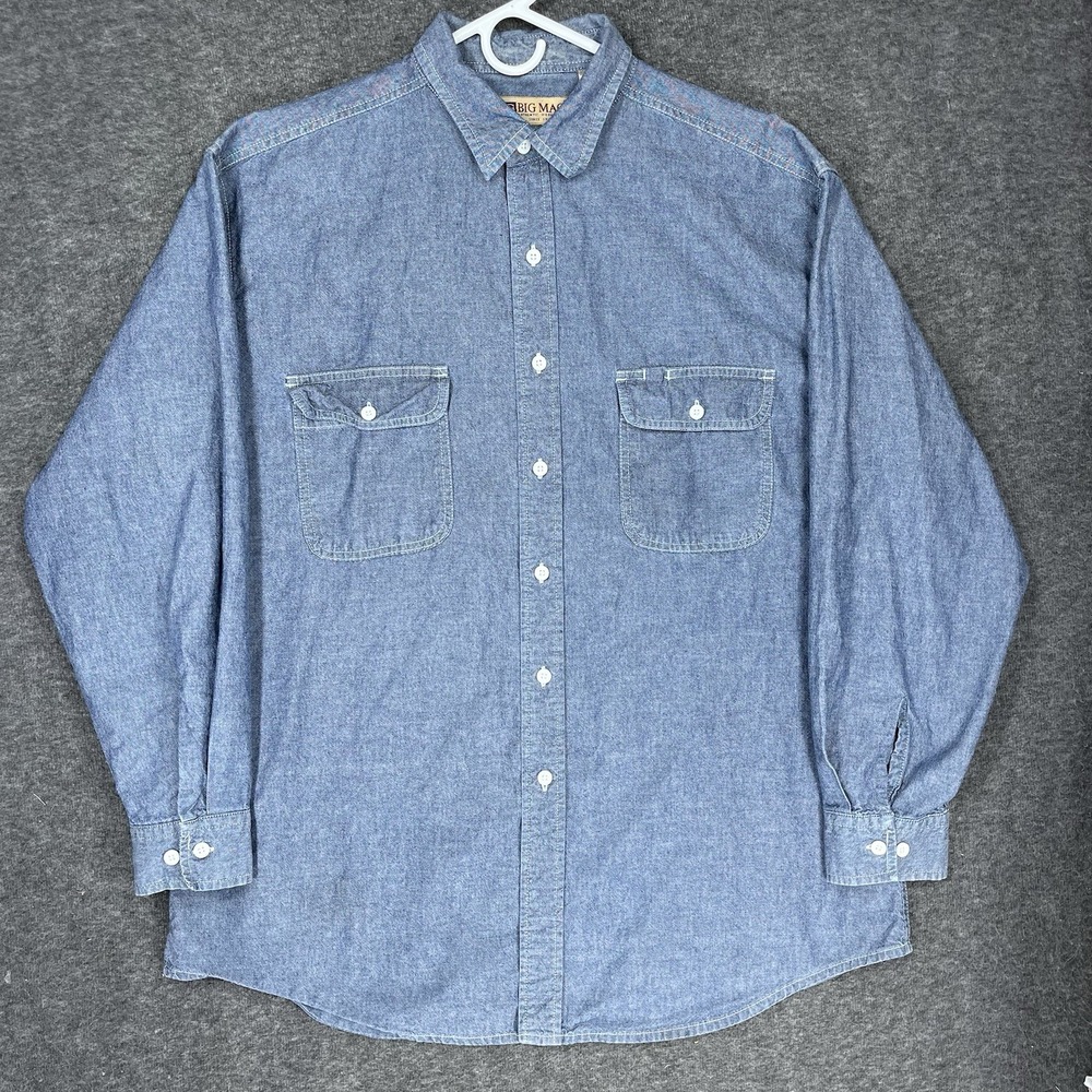 Vintage Big Mac Shirt Mens XL Blue Chambray Workwear Long Sleeve Button up 90s